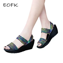 EOFK/летние женские босоножки; тканые женские туфли на танкетке из нейлона ручной работы; женские босоножки; женская обувь; Большой размер 42