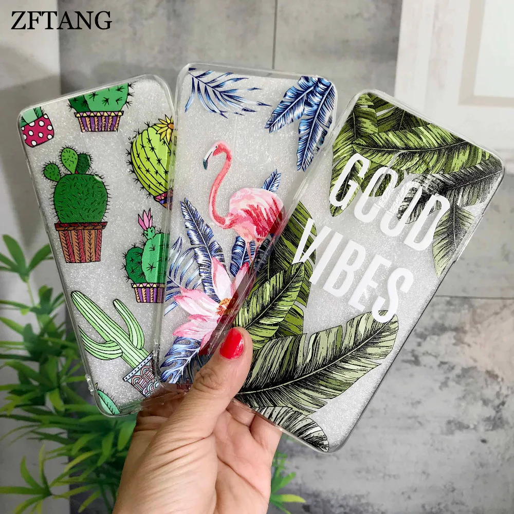 

ZFTANG For Samsung Galaxy A6 A8 2018 Case Silicone Soft TPU Flower Cactus Phone Cases For Samsung J4 J6 A8 2018 Case Cover Back