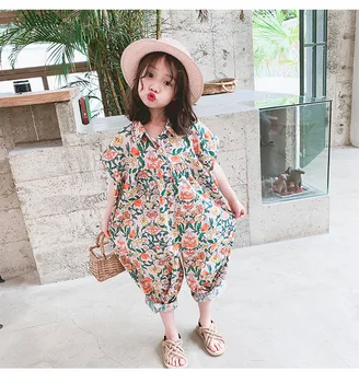 

Baby Girl Jumpsuit Crushed Floral loose Style Lovely Cotton Children Pants