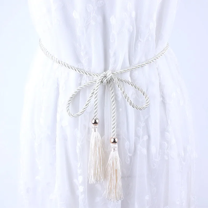 Винтажное женское платье с декоративной отделкой, с бахромой, на талии, с цепочкой, Корейская версия, простой модный ремень