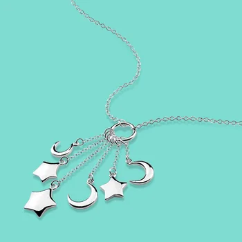 

fashion Solid silver necklace for women The star moon pendant necklaces female popular clavicle chain birthday present