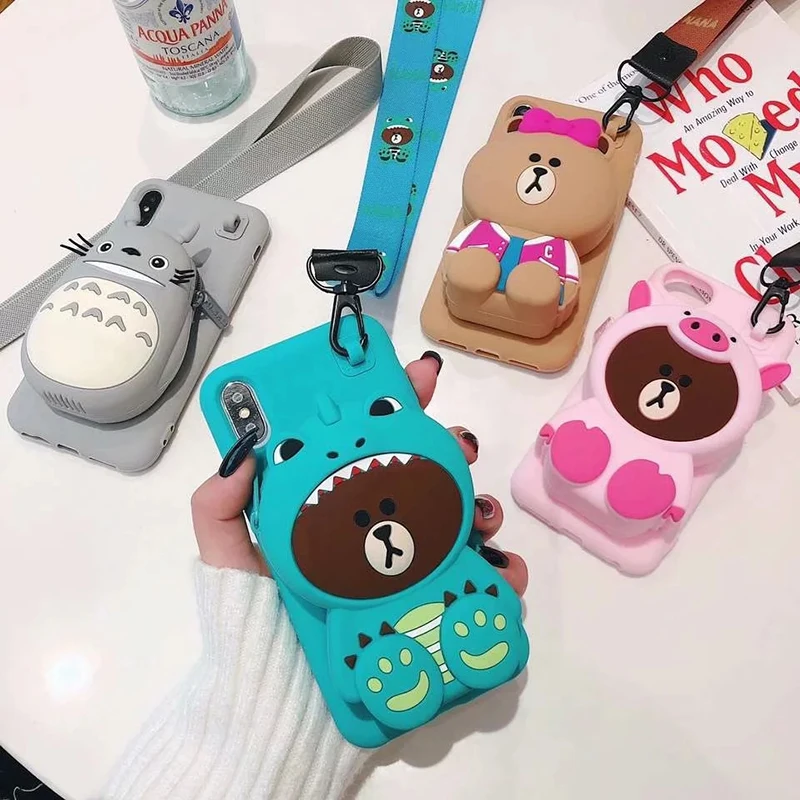 

3D Cartoon Totoro Bear Zipper Cute Cartoon Phone Wallet Case for IPhone 7 6 6s Plus 8 Plus X XR XS Max Soft Silicone Back Cover