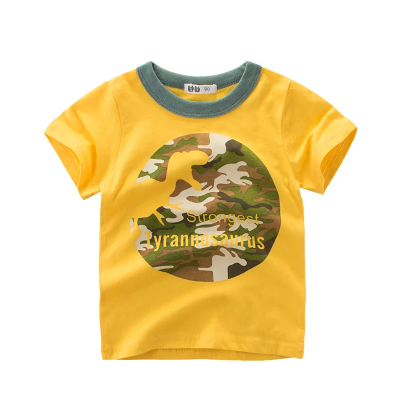 Футболка для мальчиков летние детские топы, одежда хлопковые футболки с коротким рукавом с динозавром, белая футболка для маленьких