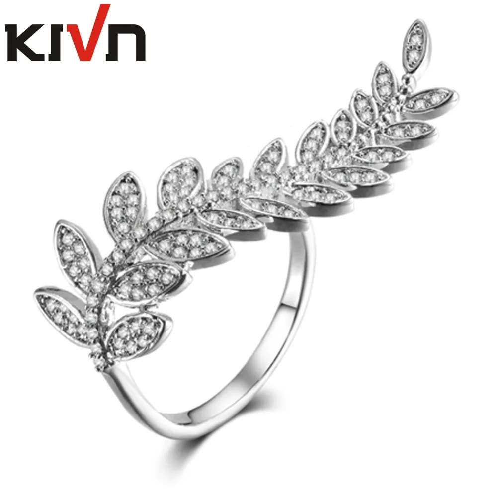 

KIVN Fashion Jewelry Leaf CZ Cubic Zirconia Women Girls Bridal Wedding Rings Mothers Engagement Rings Birthday Gifts