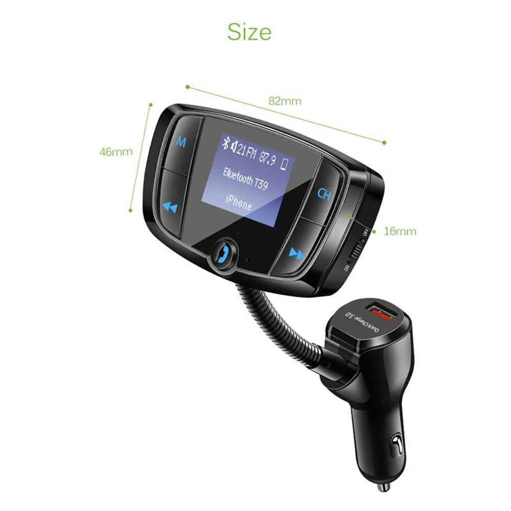 Высокое качество Bluetooth Автомобильный fm-передатчик беспроводной радио адаптер MP3-плеер плюс USB QC 3,0 Поддержка U диск, TF карта 32G 57