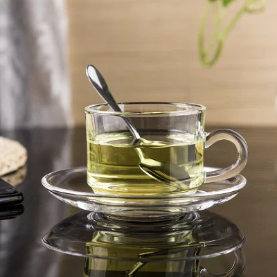 Творческий термостойкого прозрачный пояс стакан чашка чайная чашка посуда чашки с ложкой чашка кофе чайный сервиз - Цвет: 07 Set 180mL