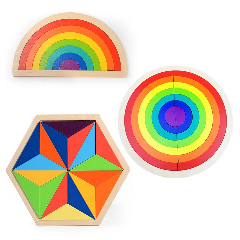 

Rainbow Building Blocks Creative Wooden Toys For Children Assembling Blocks Kid Montessori Educational Toys Infant Colorful Gift