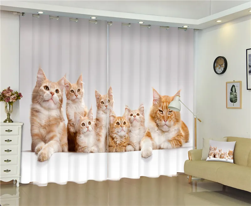Cat prints Luxury 3D Curtains Drapes Custom Living room Bed room Window
