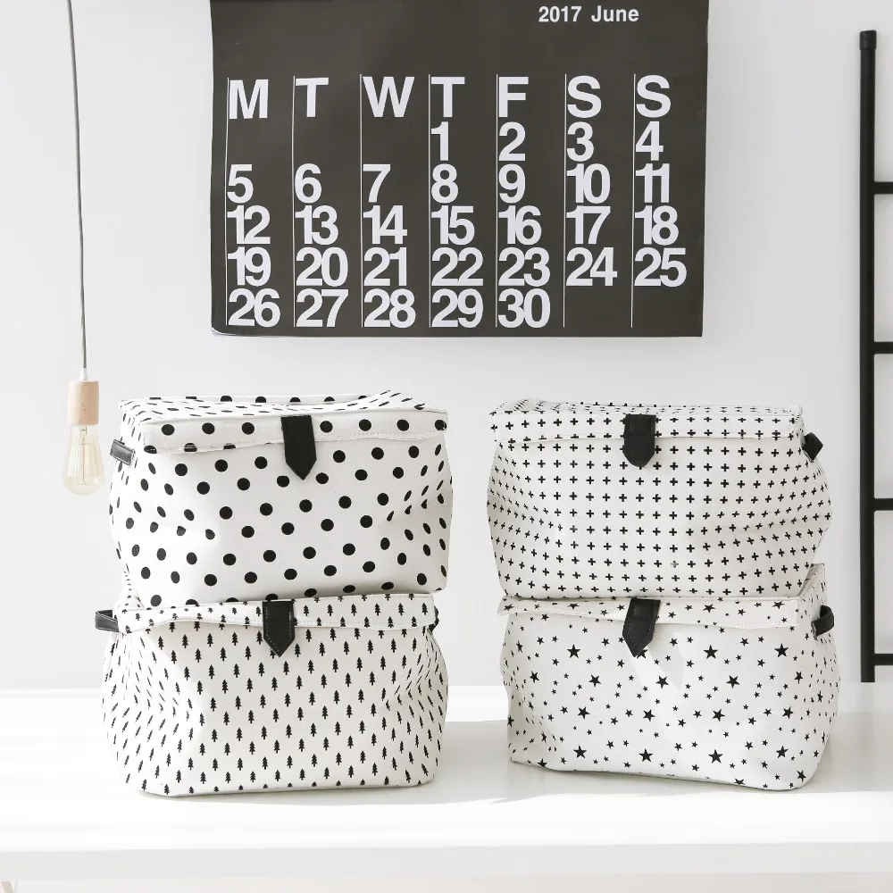 Thick Storage Basket with Cover Cotton Linen Baby Laundry Basket Foldable Kids Clothes Toy