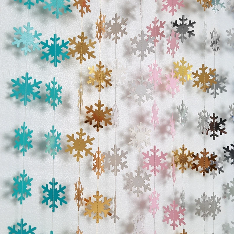 

4m Paper Artificial Snowflake Garland Flags Hanging Paper Craft Supplies Christmas Ornament New Year Snowflake Decoration