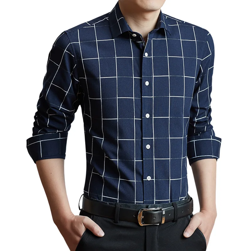 

2020 New Brand Men Shirt Casual Spring Plaid Shirt Men Long Sleeve Slim Fit Streetwear Social Dress Shirts Mens Fashions Jersey