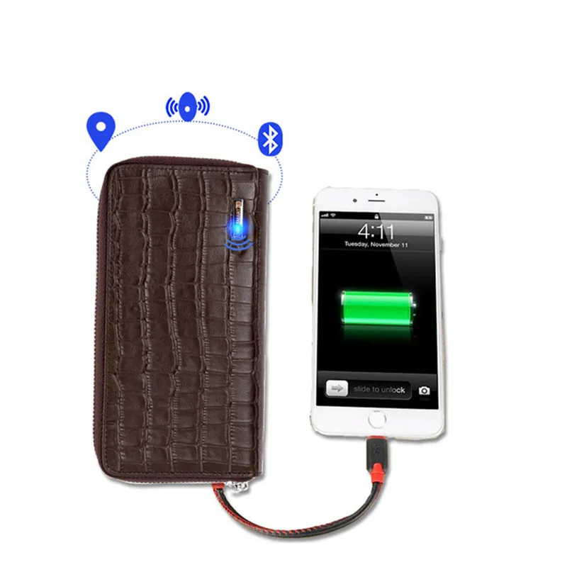 

Smart Wallet Crocodile Pattern Anti Lost Intelligent Bluetooth Purse Card Holder Clutch Suit For IOS, Android