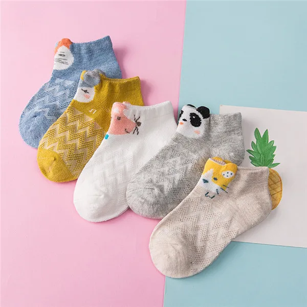 5 пар/лот; сезон весна-лето; Детские хлопковые носки. Милые дышащие сетчатые носки с героями мультфильмов для мальчиков и девочек, для От 1 до 12 лет, подарки для детей, CN - Цвет: FS19-37