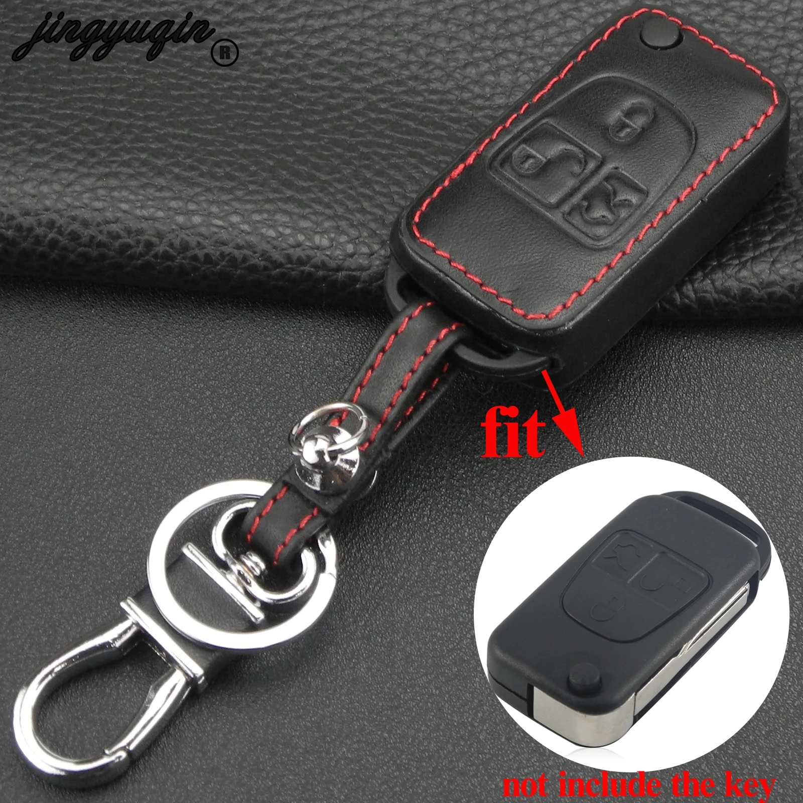 

jingyuqin 3 Buttons Remote Leather Car Key Case Cover For Mercedes Benz ML C CL S SL SEL Flip Folding Key Holder Fob Keychain