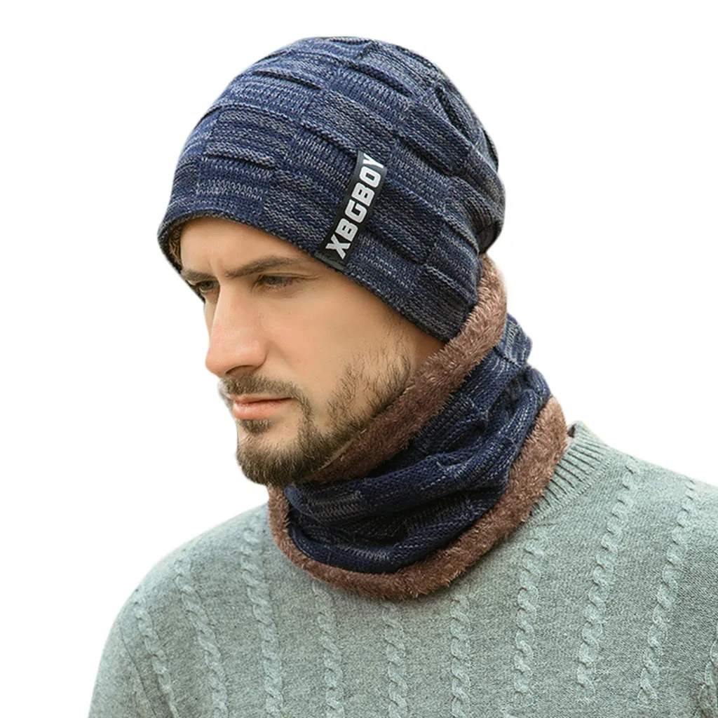 

2Pcs Cap and Scraf Male Oversize Warm Hats Scarfs Accessories Causal Unisex Winter Scarf Hat man Warm Scarf And Hats