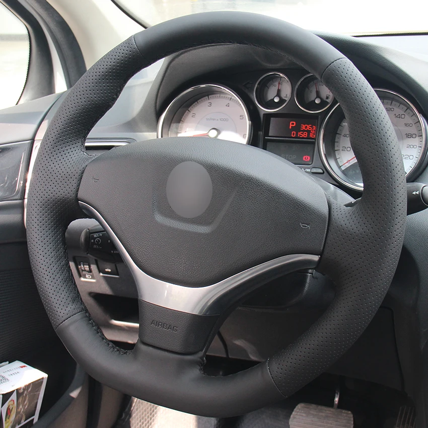 Черный из натуральной кожи рулевого колеса автомобиля крышки для peugeot 308 2012