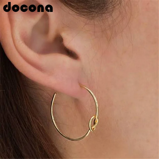 

Docona Punk Gold Color Knot Drop Dangle Earring for Women Abstract Round Pendant Earrings Party Jewelry Oorbellen 5705