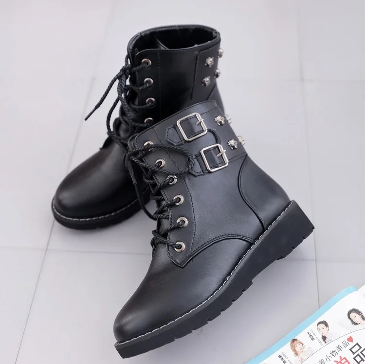Zapatos Punk Mujer Nouveau Courtes Femmes A193 Gothique Neige Transport Style Rue Moteur Bout Rond Bottes 2018 Mode De Black Lacets Chaussures QrdtshxBC