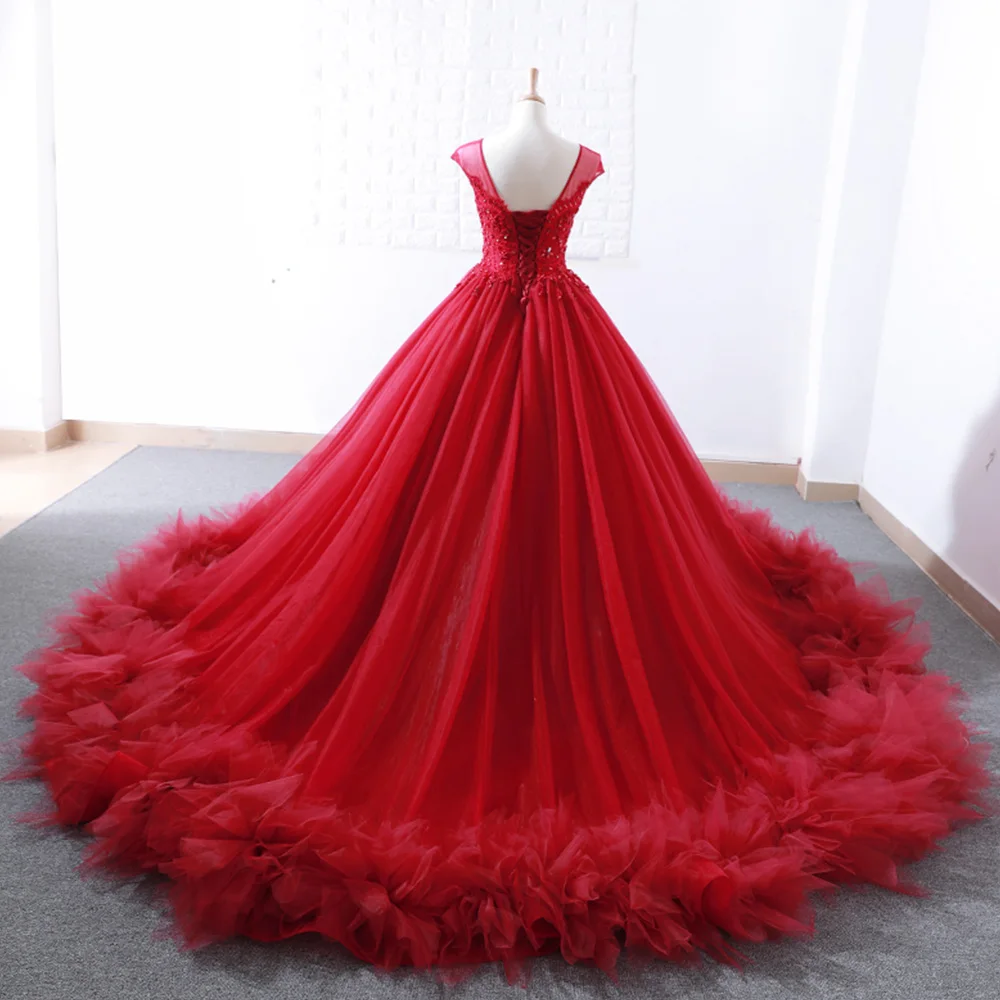 Vestidos De Noiva Princesa 2019 Новое поступление бисер кристалл аппликации цветы юбка красный Принцесса бальное платье Свадебные платья