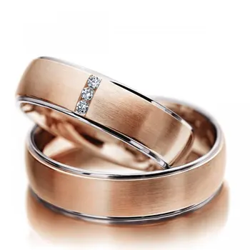 

JH 5mm Satin Solid 18ct 18k Rose Gold Natural 0.03CT H/SI1 Diamond Wedding Band Ring For Couples Lovers Fine Jewelry One Pair