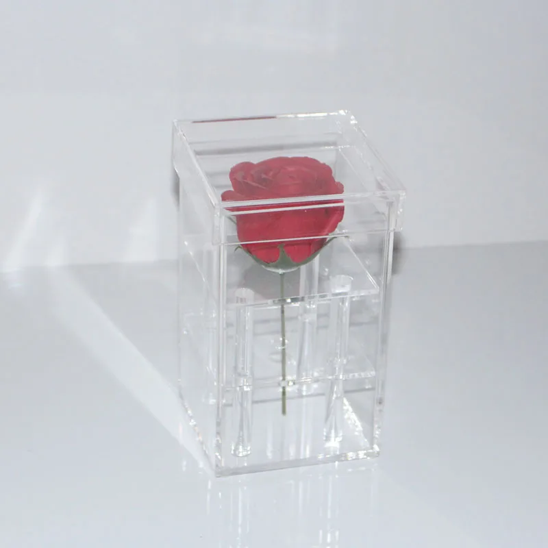 New Style Acrylic Rose Flower Box Makeup Organizer Cosmetic Tools Holder Flower Gift Box For Girlfriend Wife With Cover