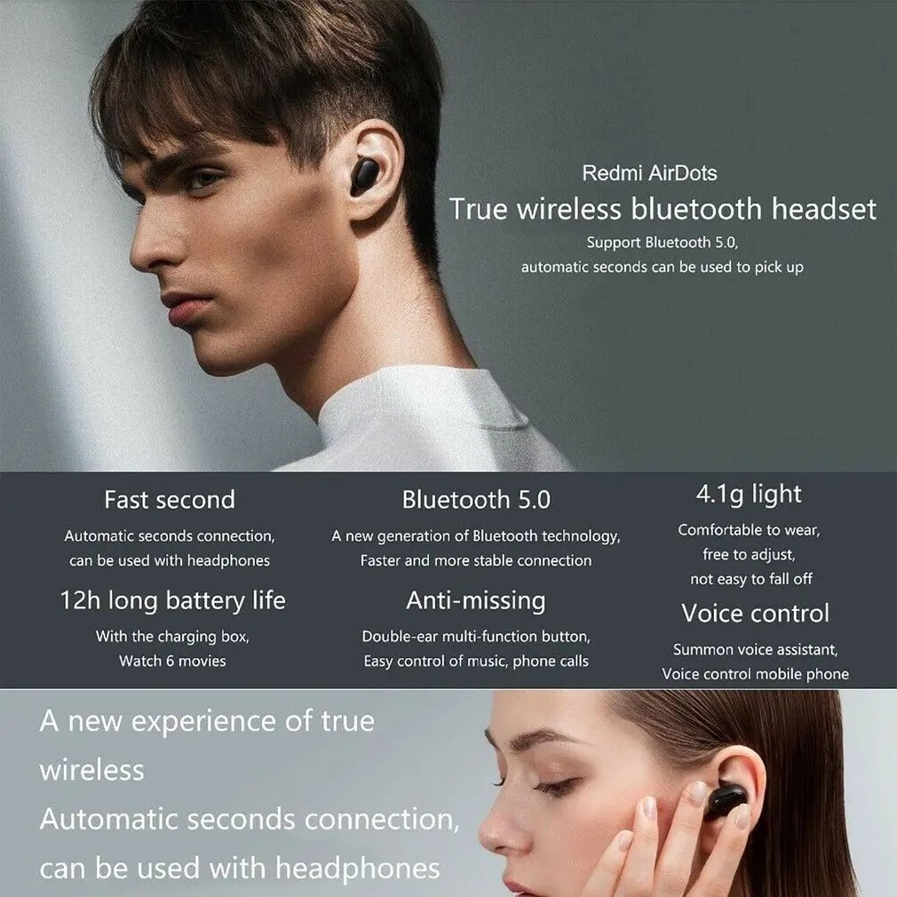 Original Xiaomi Redmi Airdots TWS Bluetooth Earphone Stereo Bass Bluetooth 5.0 earphones With Mic Handsfree Earbuds AI Control