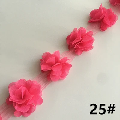 2 ярда 33 цвета 3D шифоновые цветы DIY 6 см ширина кружевная отделка 24 Цветочная кружевная лента украшения одежды аксессуары XF03 - Цвет: 25