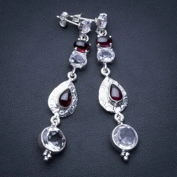 

Natural White Topaz and Amethyst Boho 925 Sterling Silver Drop Earrings 2 1/2" R2410