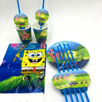 

61pcs SpongeBob party set baby shower party decoration Spongebob theme disposable party set spongebob plates cups straws