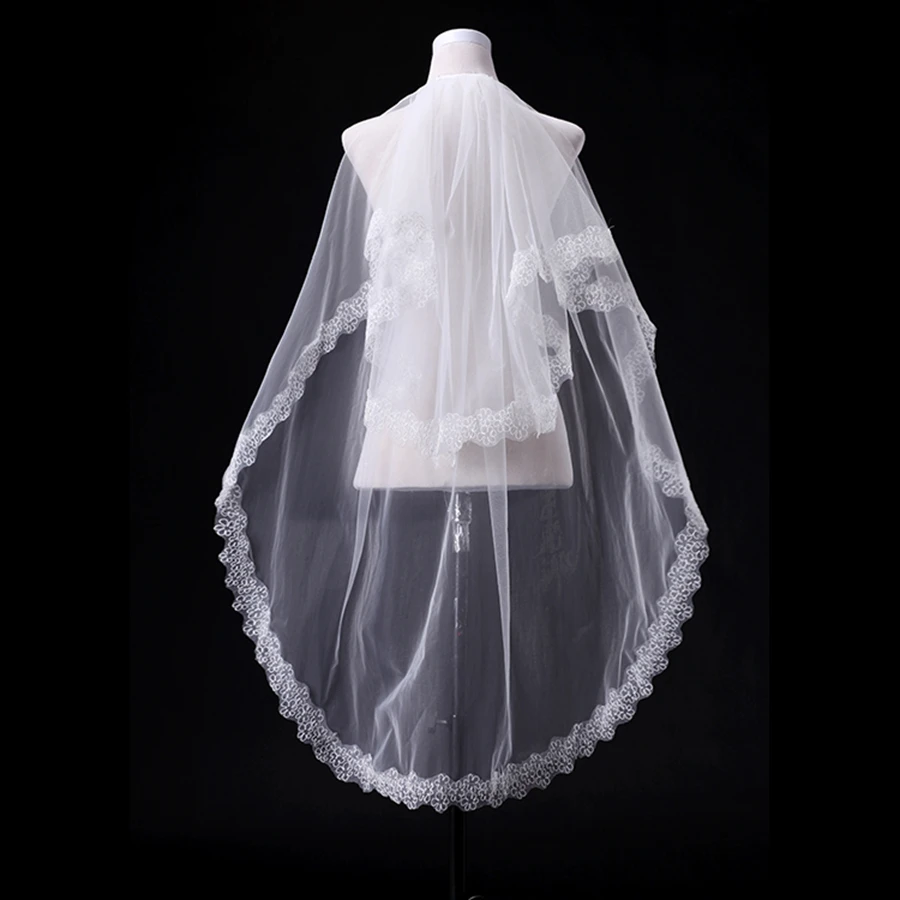 ADLN New Tulle Wedding Veils 2 Layers Bridal Veil Applique at Edge 1.5 Meters in Bridal Veils