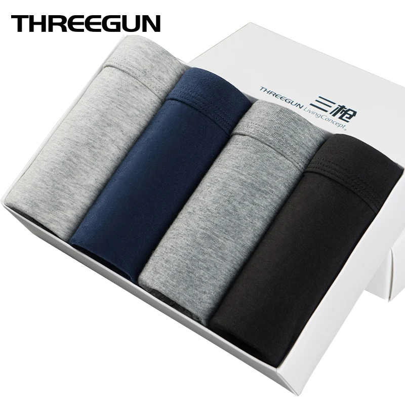 

THREEGUN 3/4pcs lot Men Underwear Solid Underpant Breathable Boxer Plus Size Boxer Shorts Mid Rise Cotton Panties cuecas 5XL