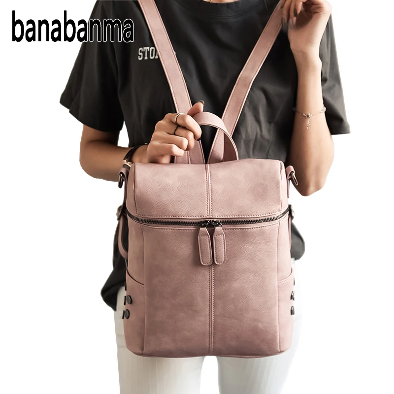 

Women Backpack fashion zipper ladies PU Leather backpack Casual Double Shoulder Student Backpack Portable Hand Travel Bag