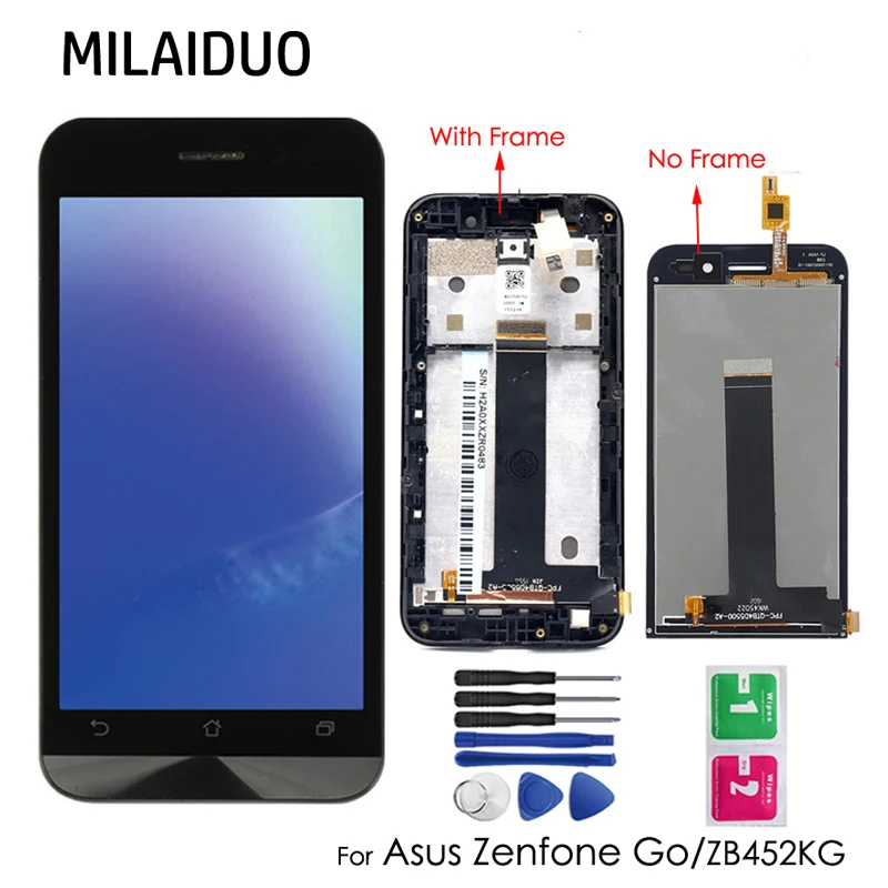 Goede Lcd Display Voor Asus Zenfone Gaan ZB452KG X014D Full Touch Screen Digitizer Glas Montage Zwart Met Frame 4.5 Inch + gereedschap