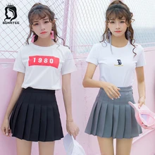 Модные тонкие женские плиссированные юбки с высокой талией, милая однотонная Милая женская юбка в Корейском стиле, повседневная школьная юбка для студентов