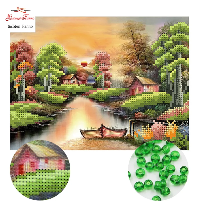 

Golden Panno,Needlework DIY bead Cross stitch Printed Embroidery Precise scenic Pattern cross stitching dusk 0502