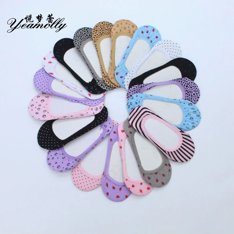 

3 Pairs New Fashion women Shallow Mouth print Sock Slippers Summer Thin cute color Art Soft Invisible Ankle Short boat Socks
