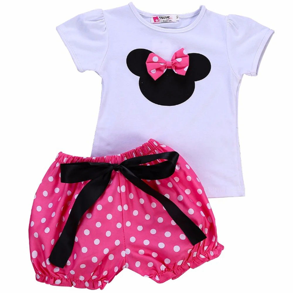 

Minnie Mickey Baby Girl Clothes Kids Set Pink Dress Party Dresses + Pants 2 Pieces 6M-24M