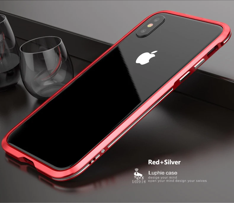 Luphie металлический бампер для iPhone X Xs чехол Роскошный авиационный алюминиевый каркас чехол для телефона iPhone XS Max XR двойной цвет Coque Funda - Цвет: Red Silver
