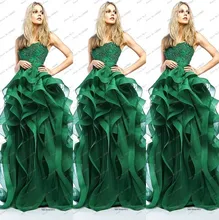 Neue Mode 2014 Eine Linie Emerald Green Abendkleid Spitze Rüschen Appliques Wulstige Lange Elegante Abendgesellschaft Kleider Vestido Longo