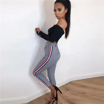 

2019 New Striped OL chiffon high waist harem pants women stringyselvedge summer style casual pants female trousers