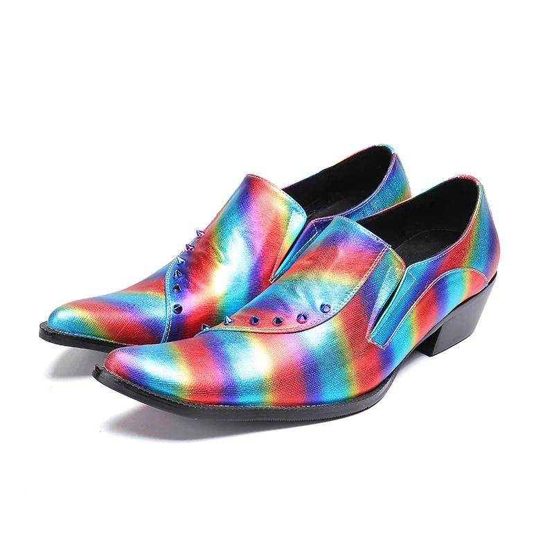 

New Trend Colorful Leather Men Loafers Rivet Prom Party Men Flats Slip On Shoes