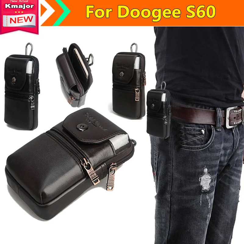 Genuine Leather Carry Belt Clip Pouch Waist Purse Case Cover for Doogee S60 5 2inch Waterproof