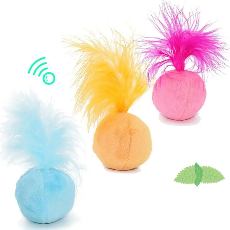 Misterolina Interactive Cats Toys Colorful Feather Ball Shape Catnip Toy With Bell Sound