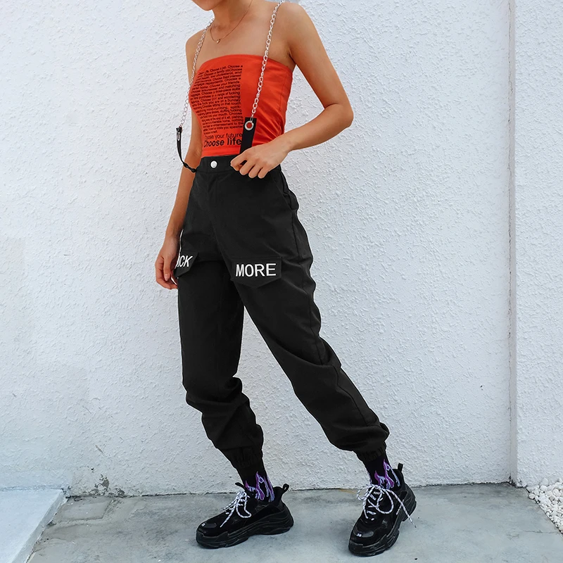 Rapwriter цепочки в стиле хип-хоп лоскутное письмо вышивка брюки женские эластичные Высокая талия черные брюки капри брюки женские
