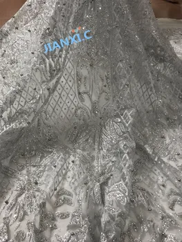 

good selling embroidey glitter mesh tulle lace fabric yaking-3960 with beads for nice dress