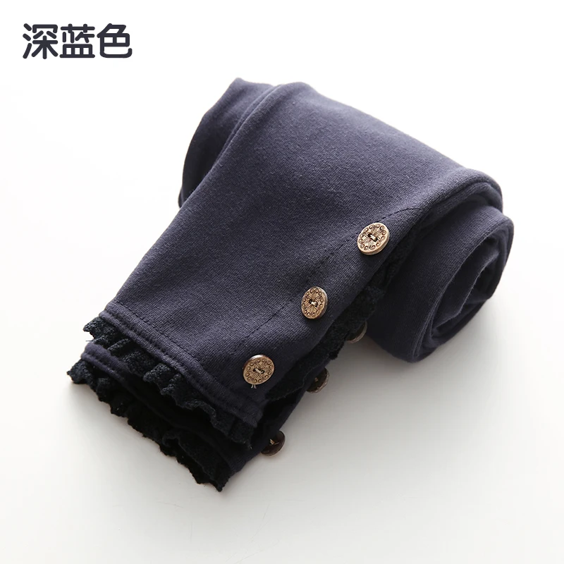 dark blue Г. Корейские осенне-зимние однотонные леггинсы с 3 пуговицами для маленьких девочек детская одежда кружевные хлопковые брюки штаны для танцев - Цвет: dark blue