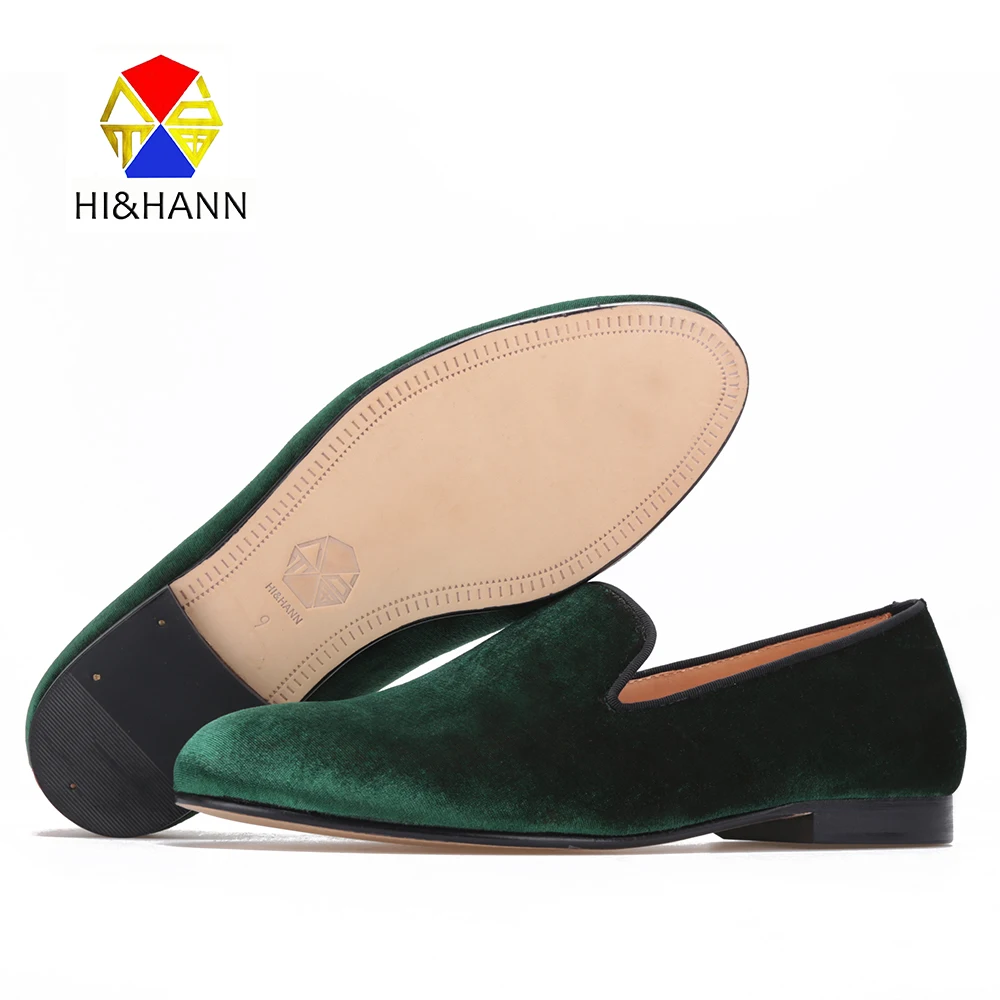 Luxurious Handmade Green velvet men loafers men dress shoes with