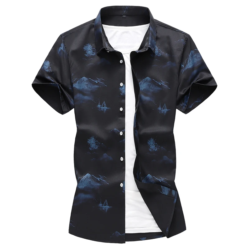 M-7XL повседневные мужские рубашки slim fit рубашки высокого качества для мужчин лето Плюс Размер Цветочные мужские рубашки с коротким рукавом