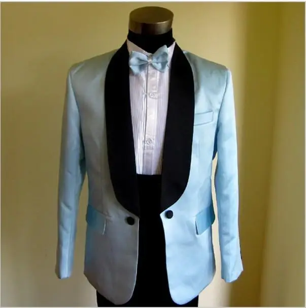 

2016New Blue Jacket With Black Satin Lapel Groom Tuxedos Groomsmen Best Man Suit Men Wedding Suits ( jacket+Pants+tie)