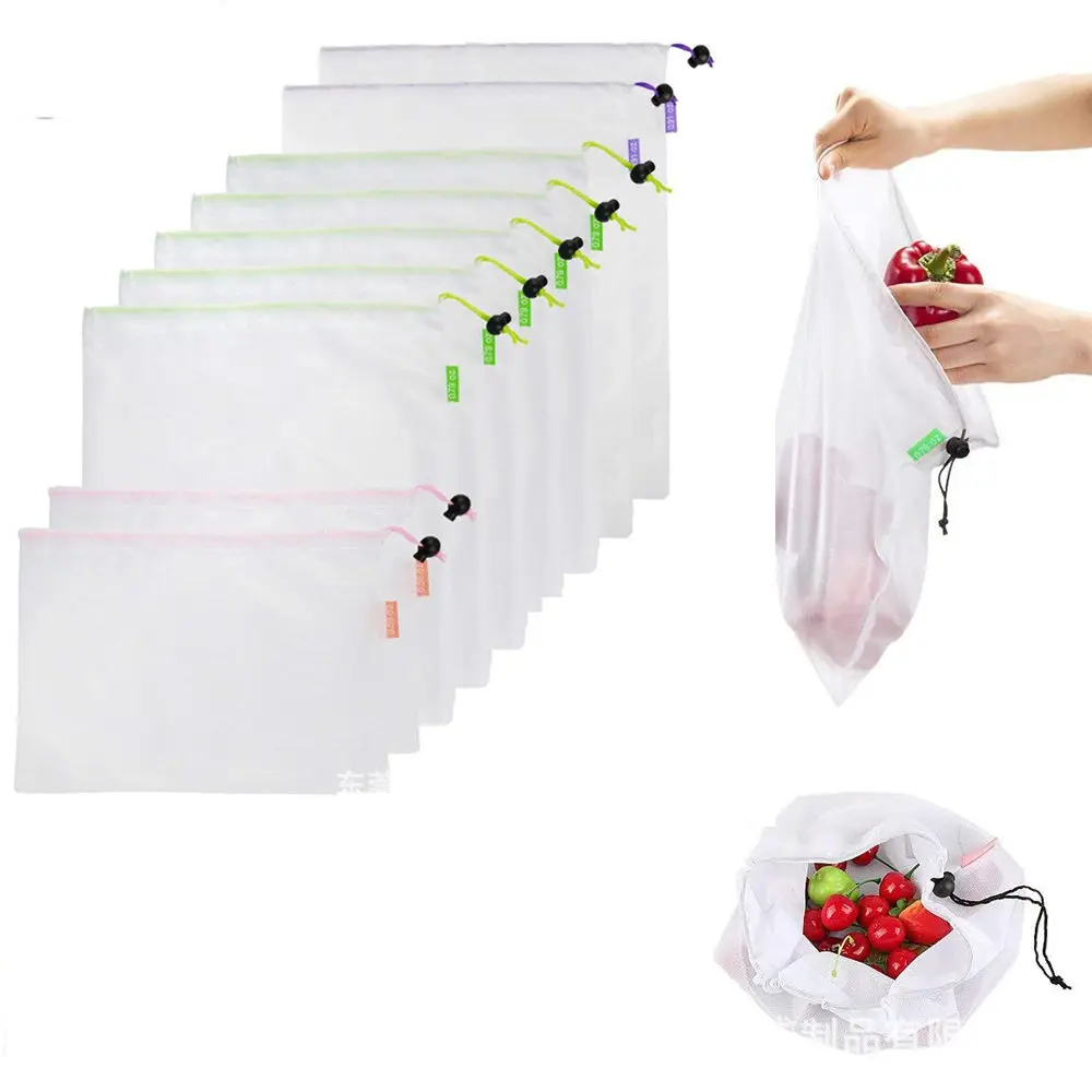 1PC Eco Friendly Reusable Mesh Produce Bags Transparent Washable Grocery Mesh Bags for Storage Fruit Vegetable Toys Sundries storage net bag,storage bag,grocery bags,produce storage bags